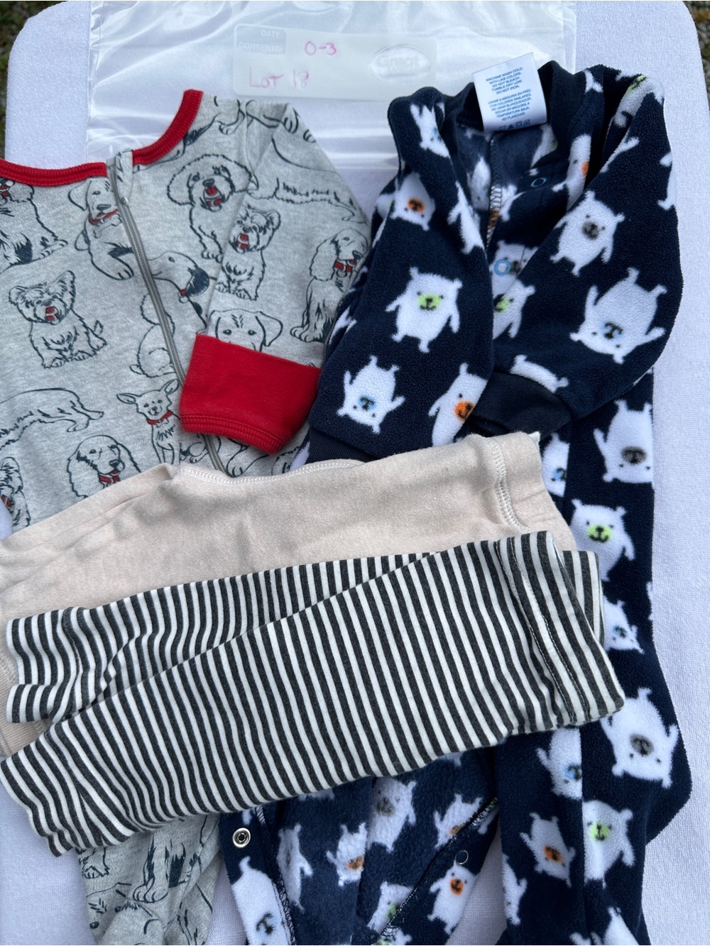 Kids Fleece Footed Pajama Set - Navy Monster Print & Gray Puppy Zip Pants(lot18)